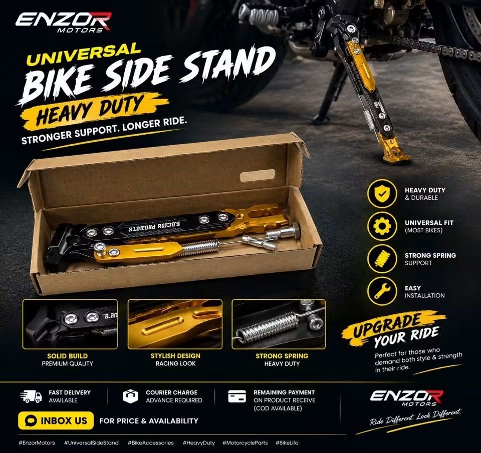 🏁 UNIVERSAL BIKE SIDE STAND — HEAVY DUTY 🔥 Upgrade Your Ride. Stand Out Different. 🖤